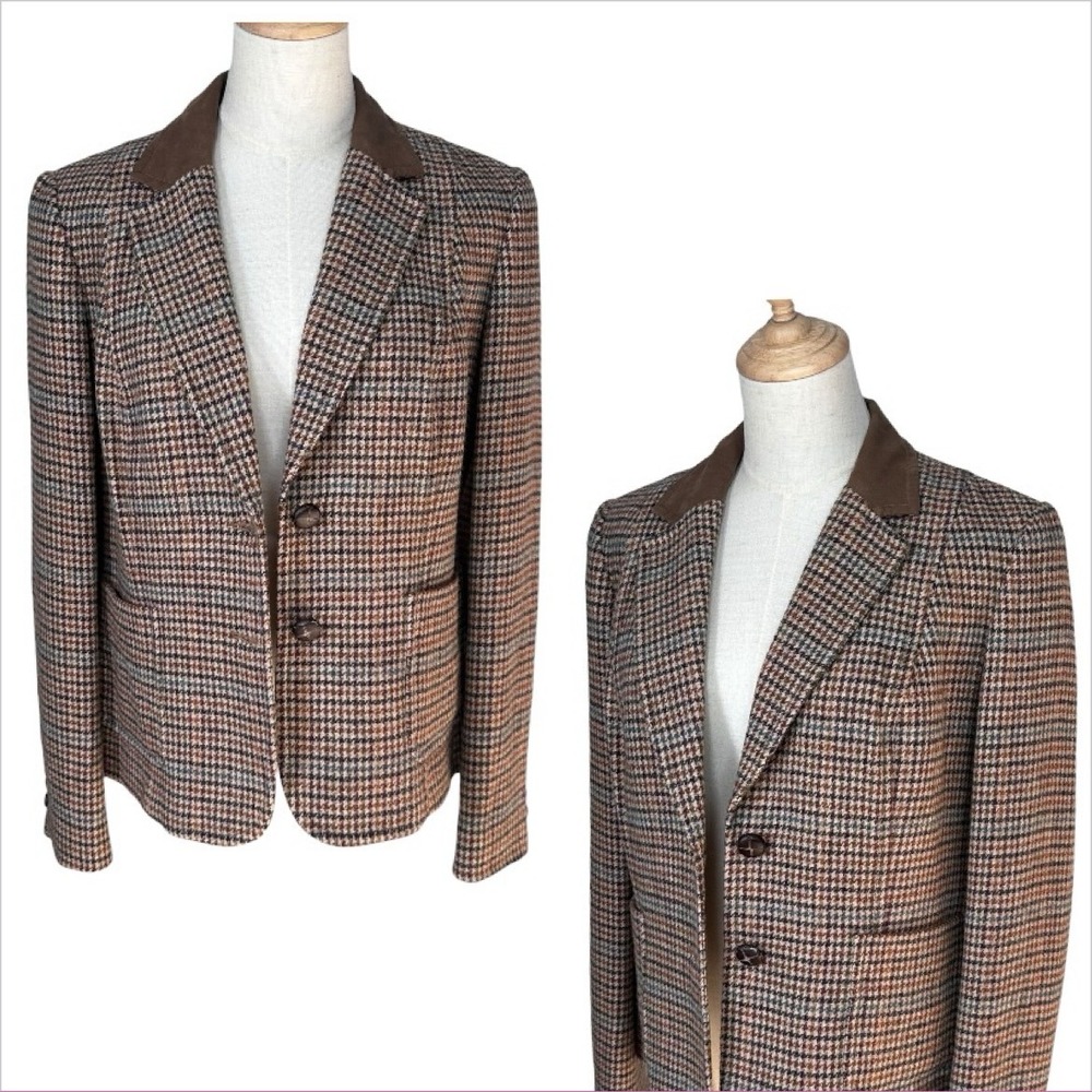 Talbots Wool Blend Houndstooth Blazer Sz 10 Heritage Equestrian Preppy Office